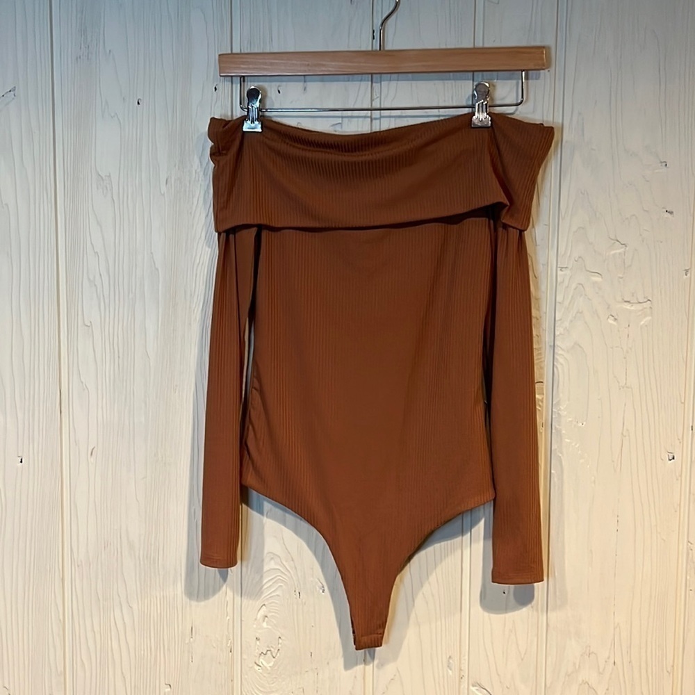 AFRM Brown Off-Shoulder Bodysuit